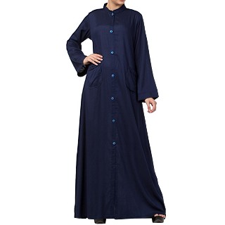 Casual front open abaya- Navy Blue